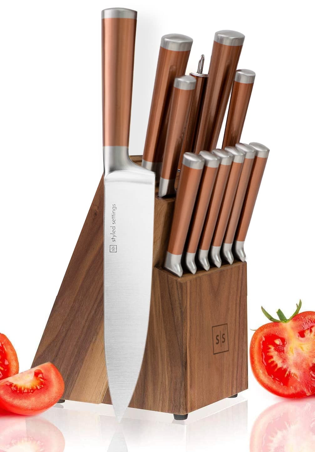 Styled Settings Copper Stainless Steel Knife Set with Walnut Knife
