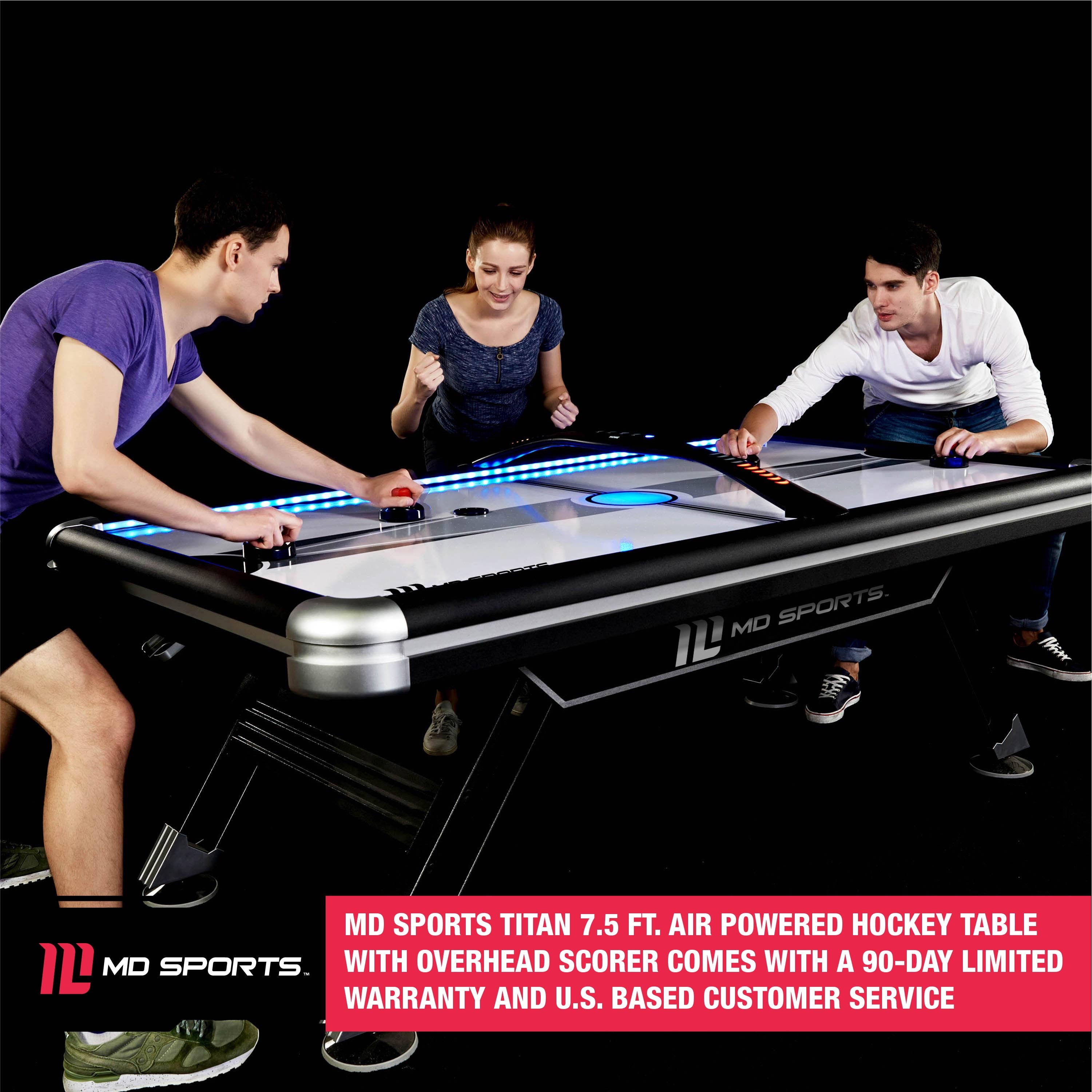 MD Sports Titan 7.5' Air Powered Hockey Table, Overhead Scorer, Black/Silver