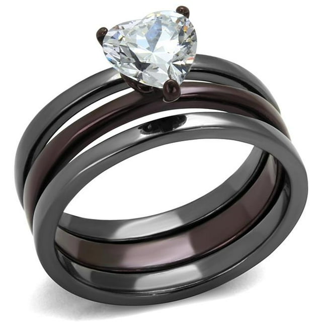 Femmes IP Light Noir & IP Brun Foncé Bague en Acier Inoxydable avec AAA Grade CZ en Clair - Taille 7