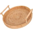 thumbnail image 2 of SHISUYAN Wicker Tray Round Woven Tray Serving Tray Fruit Snacks Tray Coffee Table Tray, 2 of 9