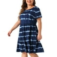 thumbnail image 4 of DARING DIVA Plus Size Tie Dye Striped A Line Casual Swing T-Shirt Dress 1X Navy Blue, 4 of 6