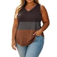 thumbnail image 4 of Zlittlea Plus Size Tops for Women Curved V Neck Sleeveless Wide Strap Three Tone Horizontal Color Block Print Casual Tank Tops for Women Relaxed Fit Everyday Wear Soft Womens Tees, 4 of 9