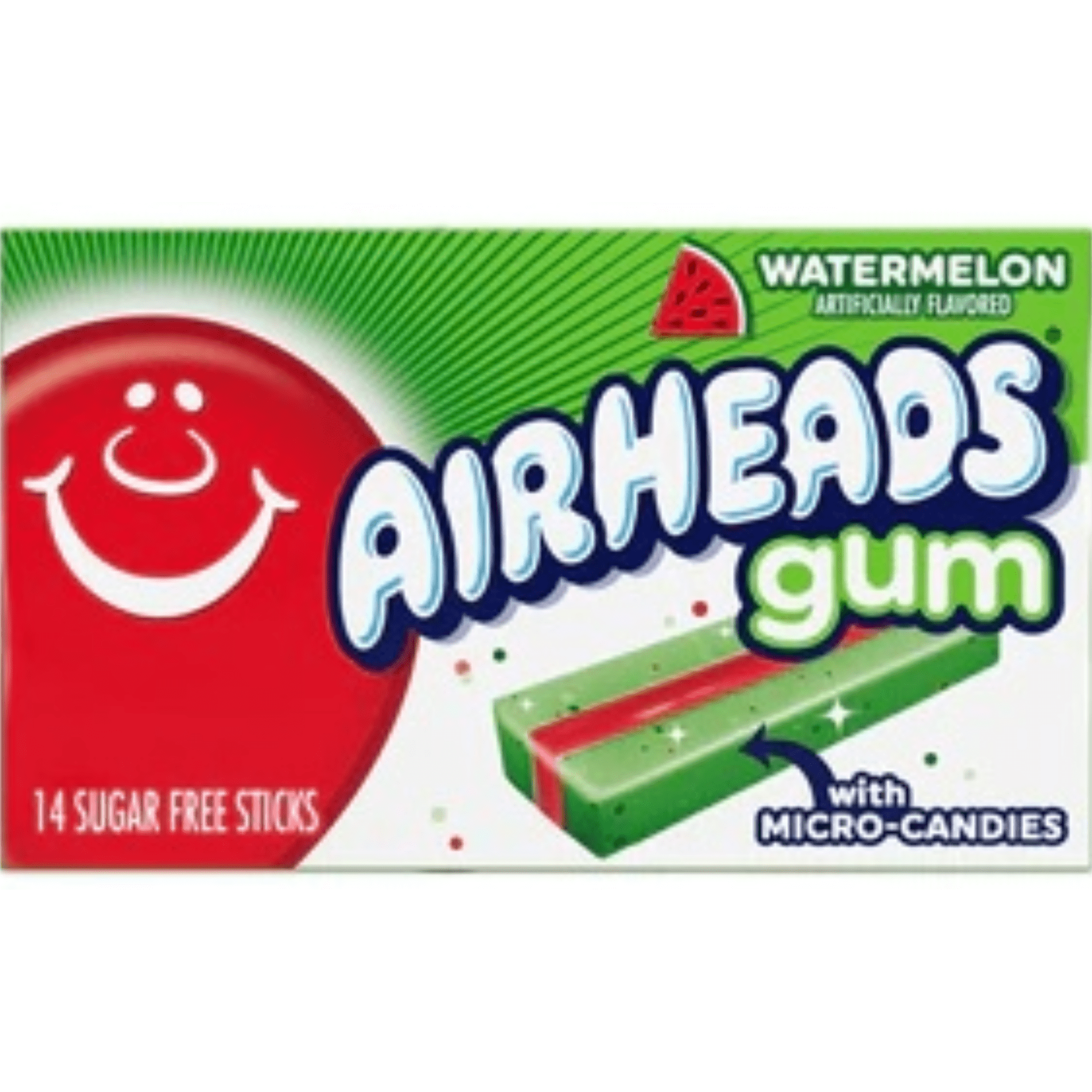 Airheads Candy, Chewing Gum, WATERMELON Flavor MICRO CANDIES inside , Sugar Free, Xylitol, 14 Sticks per Pack, (24 Pack ) Double Header