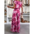 thumbnail image 6 of Lounge Sets for Women Two Piece Outfits Knit Cap Sleeve Tops Wide Leg Pleated Pants Rose Red L, 6 of 7