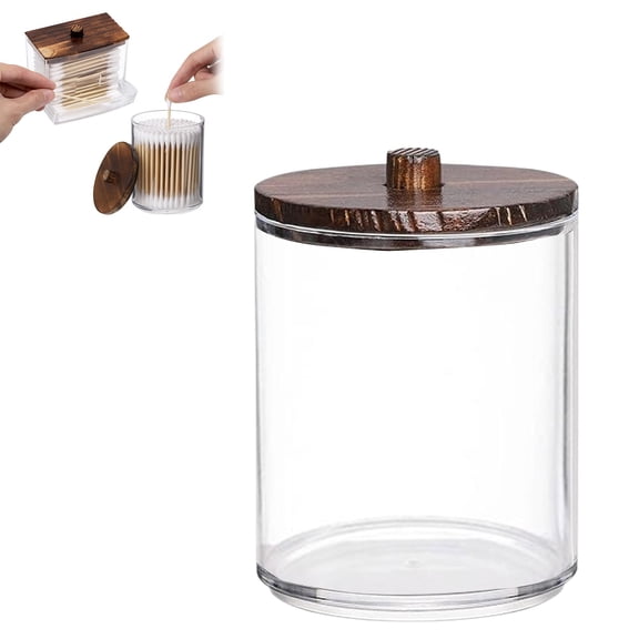 Acrylic Organizer Cozival Acrylic Cosmetic Storage Container, Round Clear Makeup Organizer Box for Cotton Pads, Puffs, Q-Tips, Compact Countertop Holder for Bathroom Vanity, Cotton Pad Holder