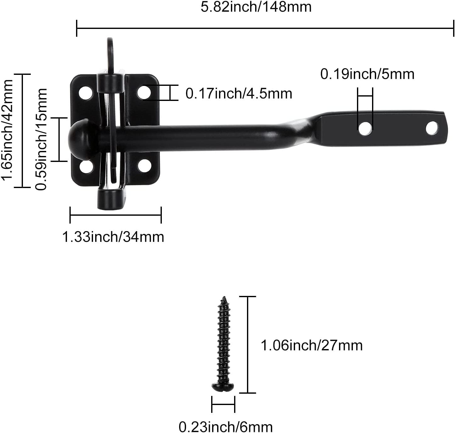 2 Pack Gate Latch for Wooden Fence, Gravity Self Locking Black Door Lock Heavy Duty Wood Metal Door Hardware Kit Stainless Steel Latches Automatic Closing for Outdoor Garden Yard Pool