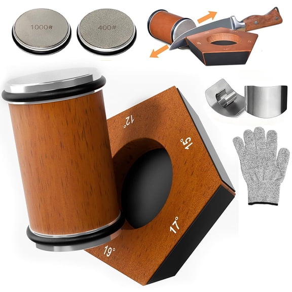 Rolling Tumbler Knife Sharpener Kit #1000/#400 Diamond Roller Sharpening Stone with 5-Angle Magnetic Holder, Effortless KItchen Sharpening System with Finger Guard and Glove