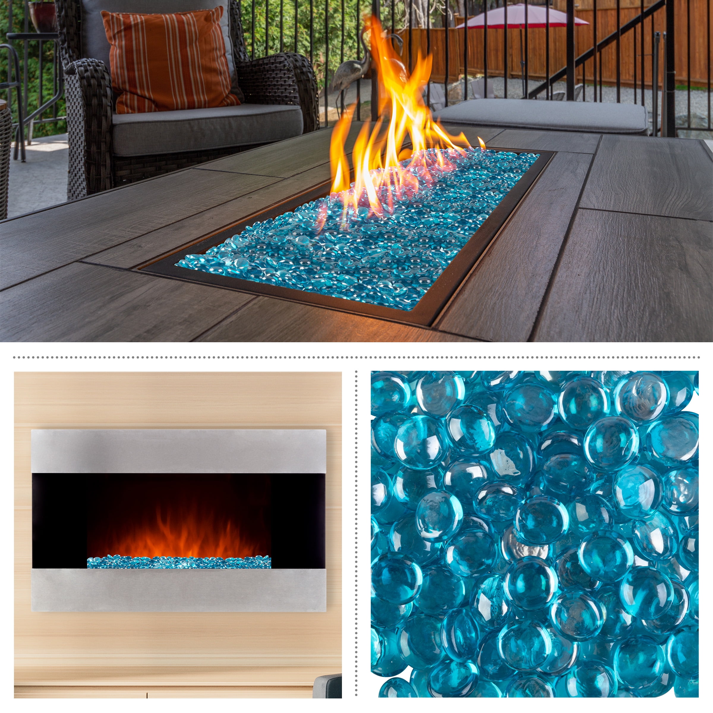 Pure Garden 10lbs Fire Pit Glass - 3/4-Inch Glass Rocks, Aqua Blue