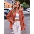 thumbnail image 3 of Womens Casual Collared Blouse Loose Fit Long Sleeve Button Down Seersucker Shirt Tops Orange Color S, 3 of 7