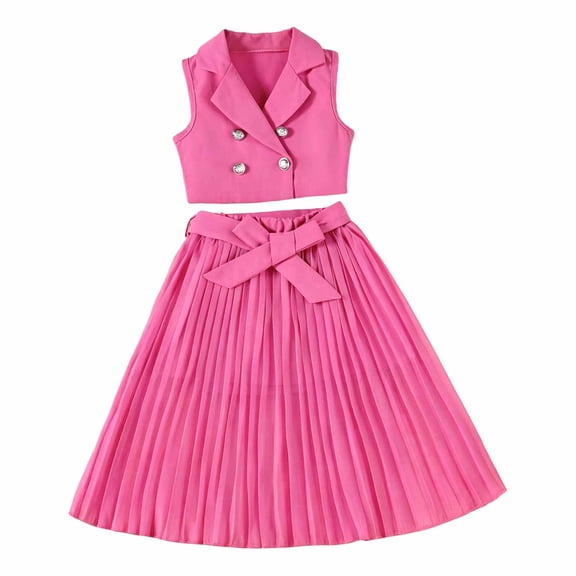 Baby and Toddler Girls Sets Two Piece Vest Top Collar Pleated Skirt Kids Outdoor Clothes,Hot Pink,Size 4 -5 Years