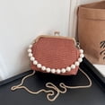 thumbnail image 4 of Bolso de mano de noche de punto para mujer Bolso de decoración de cadena elegante Bolso con clase (Marrón), 4 of 7