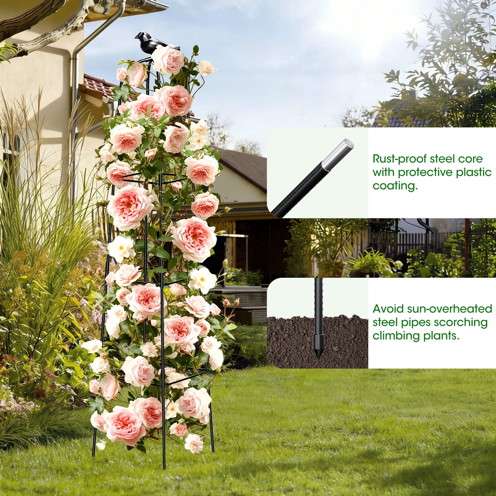 MQHUAYU 67 Inch Adjustable Garden Obelisk Trellis for Climbing Plants , Rustproof Metal Plant Support Frame, Outdoor Indoor Climbing Vine Cucumber Tomato Growing Stand