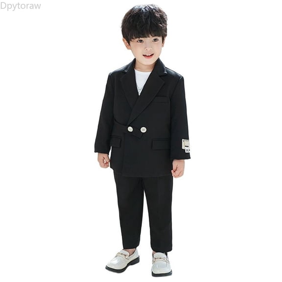 Dpytoraw Boys 3 Piece Suit Set, Long Sleeve Coat and Pants for Host Performance Show Black Size 2-3 Years