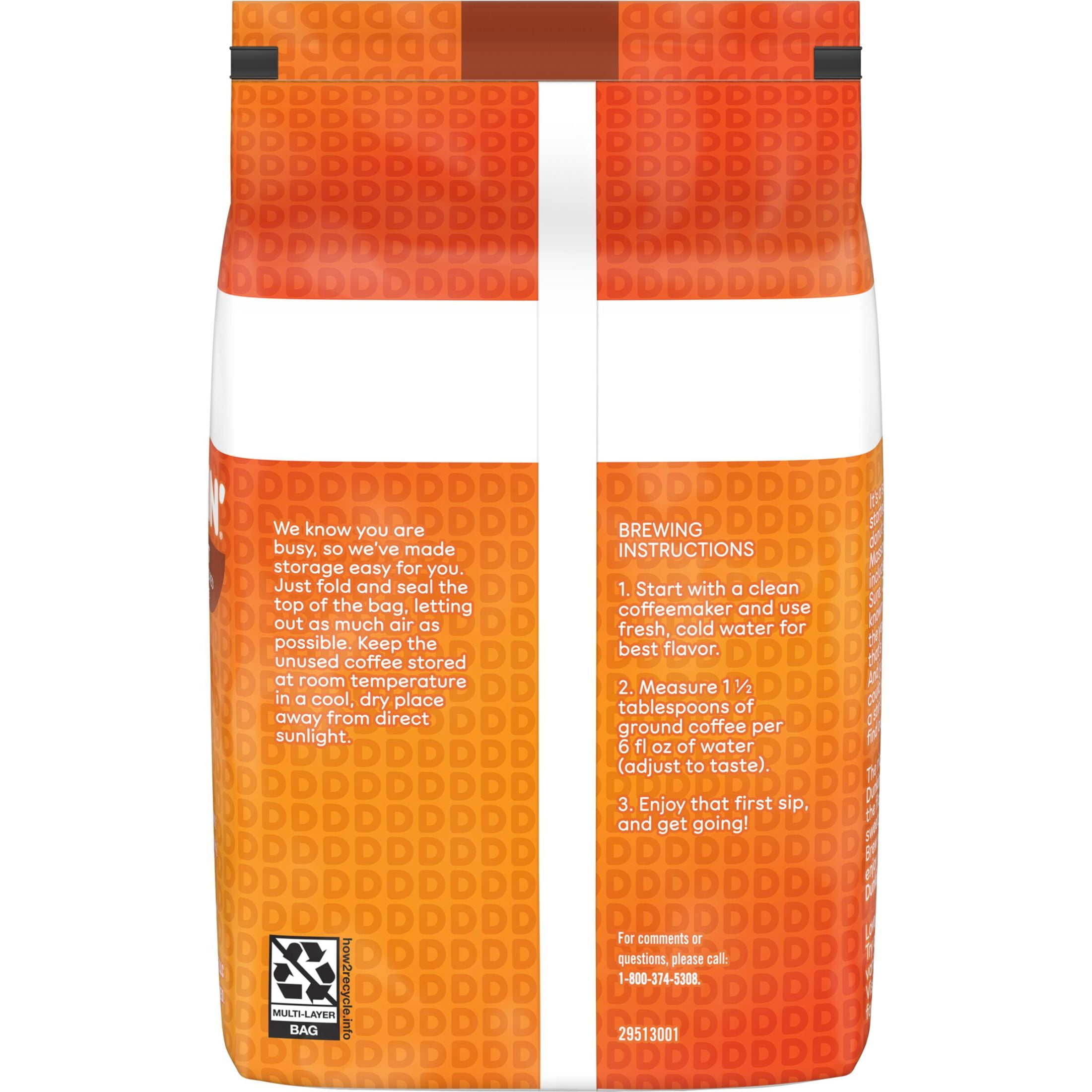 (6 pack) Dunkin’ Hazelnut Artificially Flavored Ground Coffee, 18 oz Bag