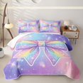 thumbnail image 2 of spefrowx Sparkly Rainbow Bow Twin Quilt Set for Teens, Dreamy Glitter Star Print Twin Coverlet Set, 2-Piece, 2 of 7