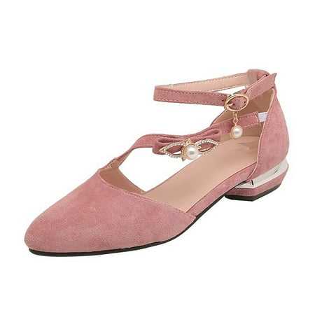 

Cathalem Spring And Summer New Hollow Four Seasons Shoes Women s Pearl Rhinestone Buckle Low Heel Pointed Shoes Pink 41