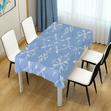 

60x60 Inch Tablecloth Polyester Square Tablecloth for Home Kitchen Dinner Decor Blue Symmetrical Floral Motif