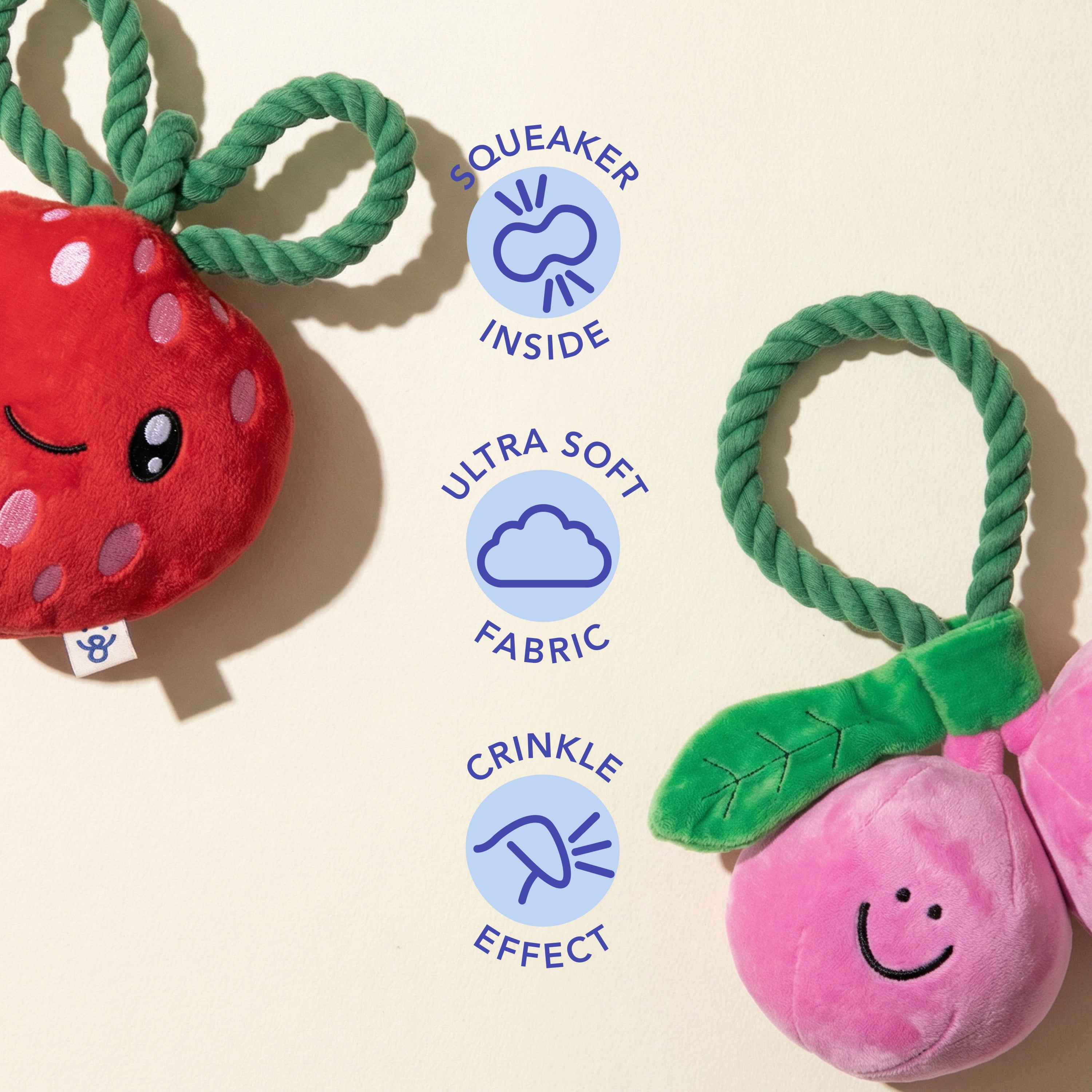 Oodles Durable Cherry and Strawberry Plush Dog Toy Set, Multicolored, One Size
