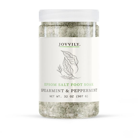 Jovvily Epsom Salt Foot Soak with Spearmint Leaves & Peppermint Essential Oil - 2 lb - Always Pure - Soaking Solution