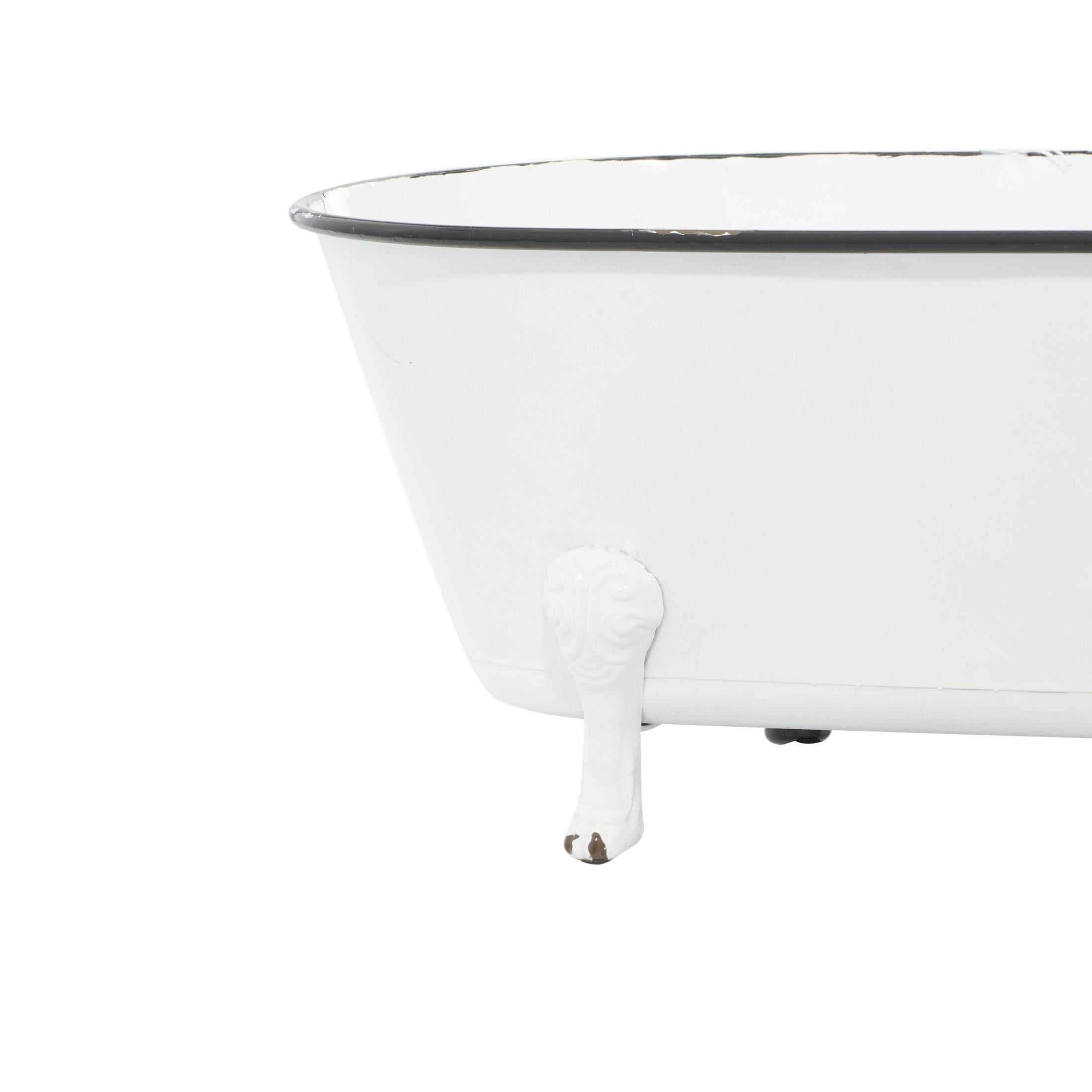 DecMode White Metal Bathtub Indoor Outdoor Planter with Scrolled Feet, 20" x 11" x 9"