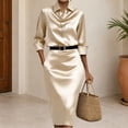 thumbnail image 5 of PBFRDSJ Women's Satin Cowl Neck Midi Dress 3/4 Sleeve Dreesy Formal Office Business Dress for Wedding Cocktail Prom Party, 5 of 7