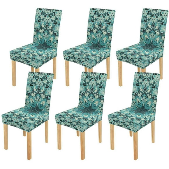 POGLIP Boho Flower Stretch Chair Cover Protector Seat Slipcover for Dining Room Hotel Wedding Party Set of 6