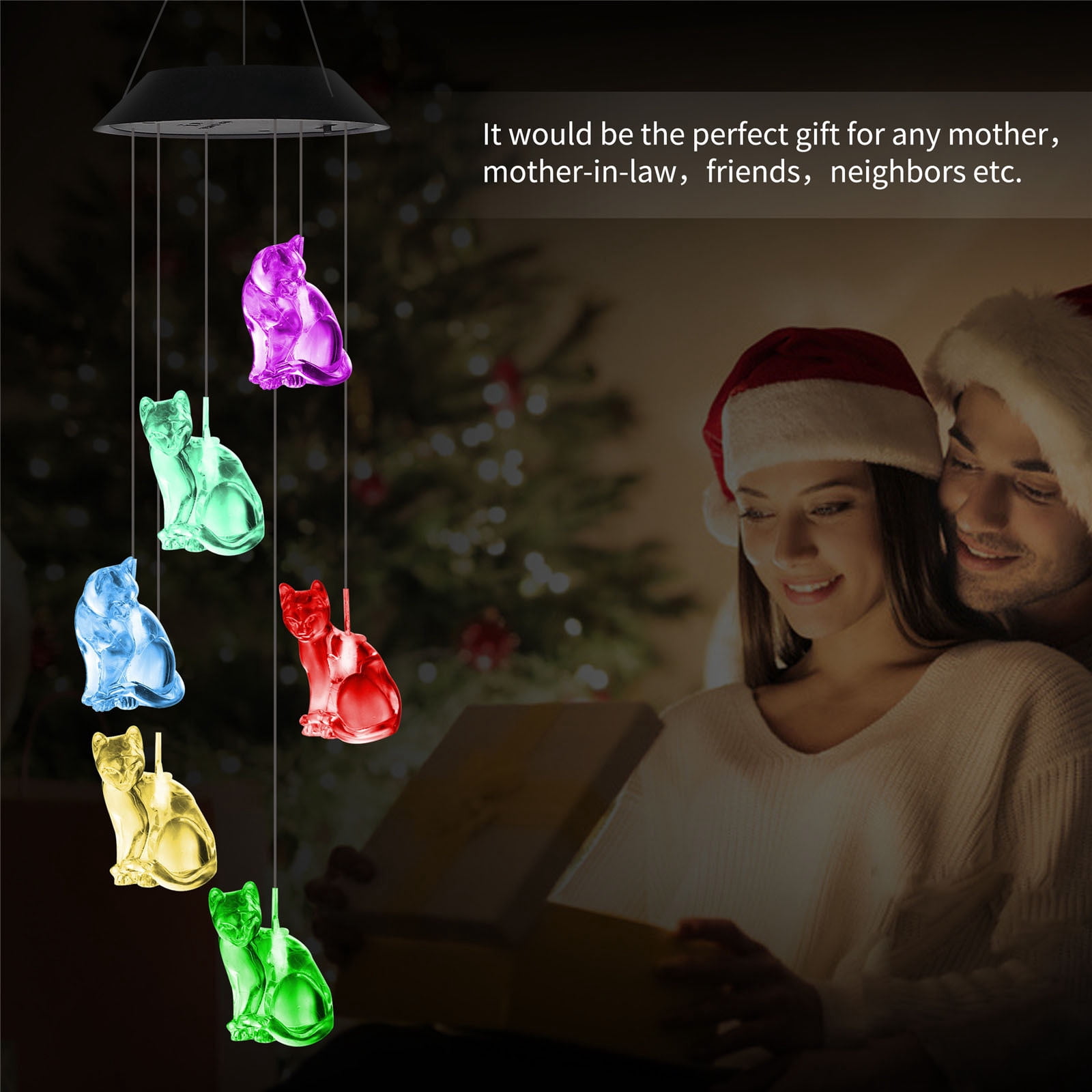 Colorful Solar Cats Wind Chime Light, LED Rotating Wind Chime Light,Beautiful Cats Wind Chime Light,Animal Color Changing Solar Wind Chime,Hanging Waterproof Landscape Lights Outdoor Decor Gifts