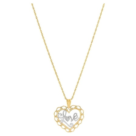 Brilliance Fine Jewelry 10K Yellow Gold with Rhodium Love Hearts Pendant,18"