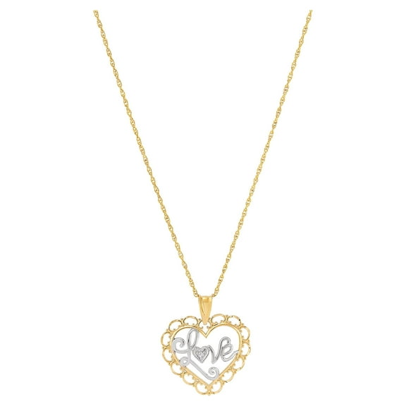 Brilliance Fine Jewelry 10K Yellow Gold with Rhodium Love Hearts Pendant,18"