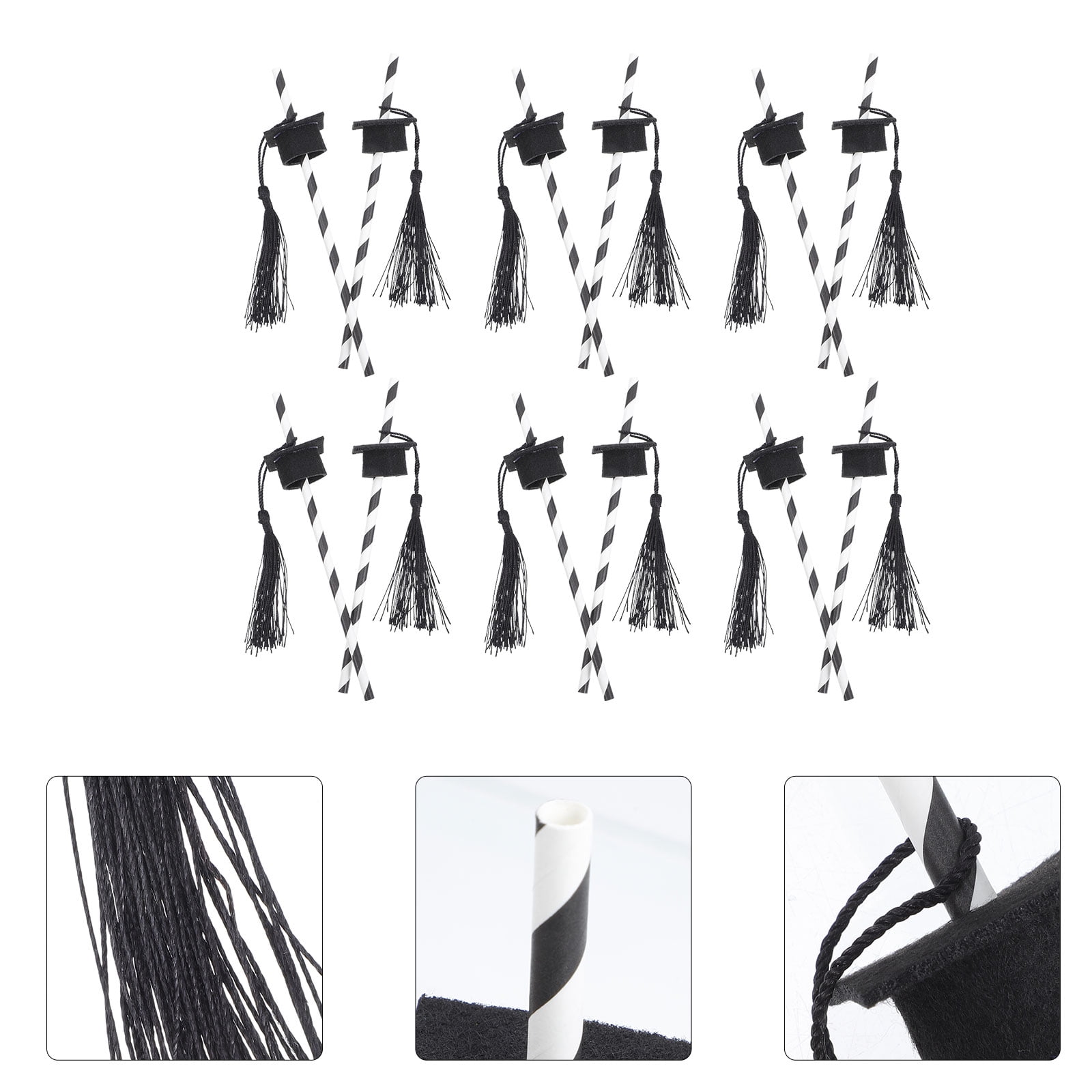 48pcs Graduation Party Drinking Straws with Cap Design, Dessert Table Decor for Graduation Season Celebration and Party Supplies