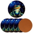 thumbnail image 2 of Frog Set of 6 Round Microfiber Leather Coasters, 11x11 cm/4.3x4.3 Inches - Drink Coasters for Home and Office Use, 2 of 6