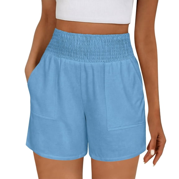 GUACER Womens Casual Shorts Comfy Solid Color Elastic Waisted with Pockets Beach Shorts