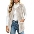 thumbnail image 2 of Mifsaly Fleece Vest Women Sherpa Sleeveless Jacket Warm Open Front Texture Outerwear with Pockets for Fall Winter Layering Outdoor Casual Khaki,XL, 2 of 7