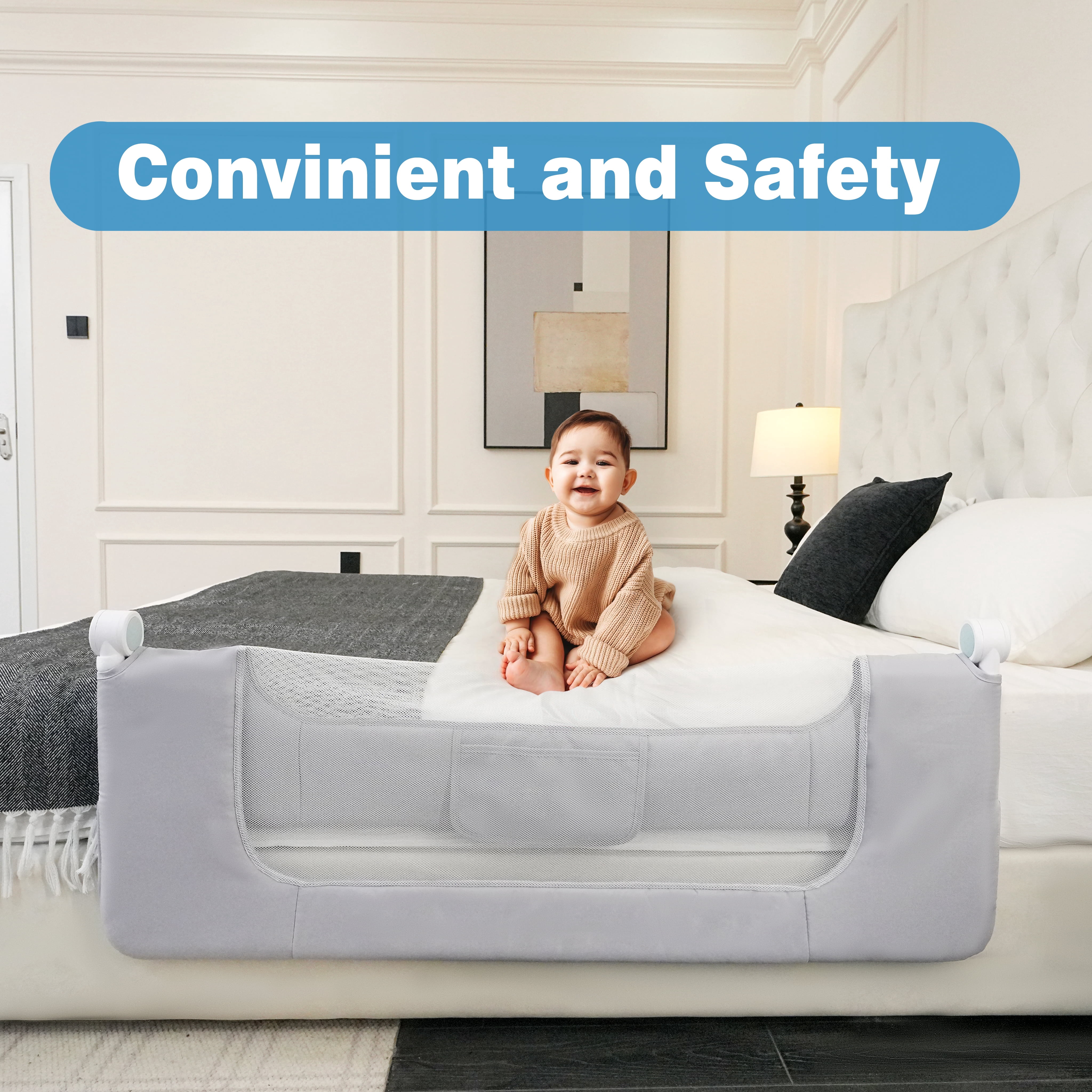 DealnaStar Bed Rail for Toddlers,Foldable Baby Bed Rail-47"/120cm  Height Adjustable Safety Guard for Kids, Universal Fit Twin/Full/King/Queen Beds.