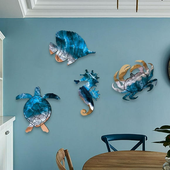 Elodie 4 Pieces Sea Turtle Seahorse Crabs Coastal Decor Set for Bathroom