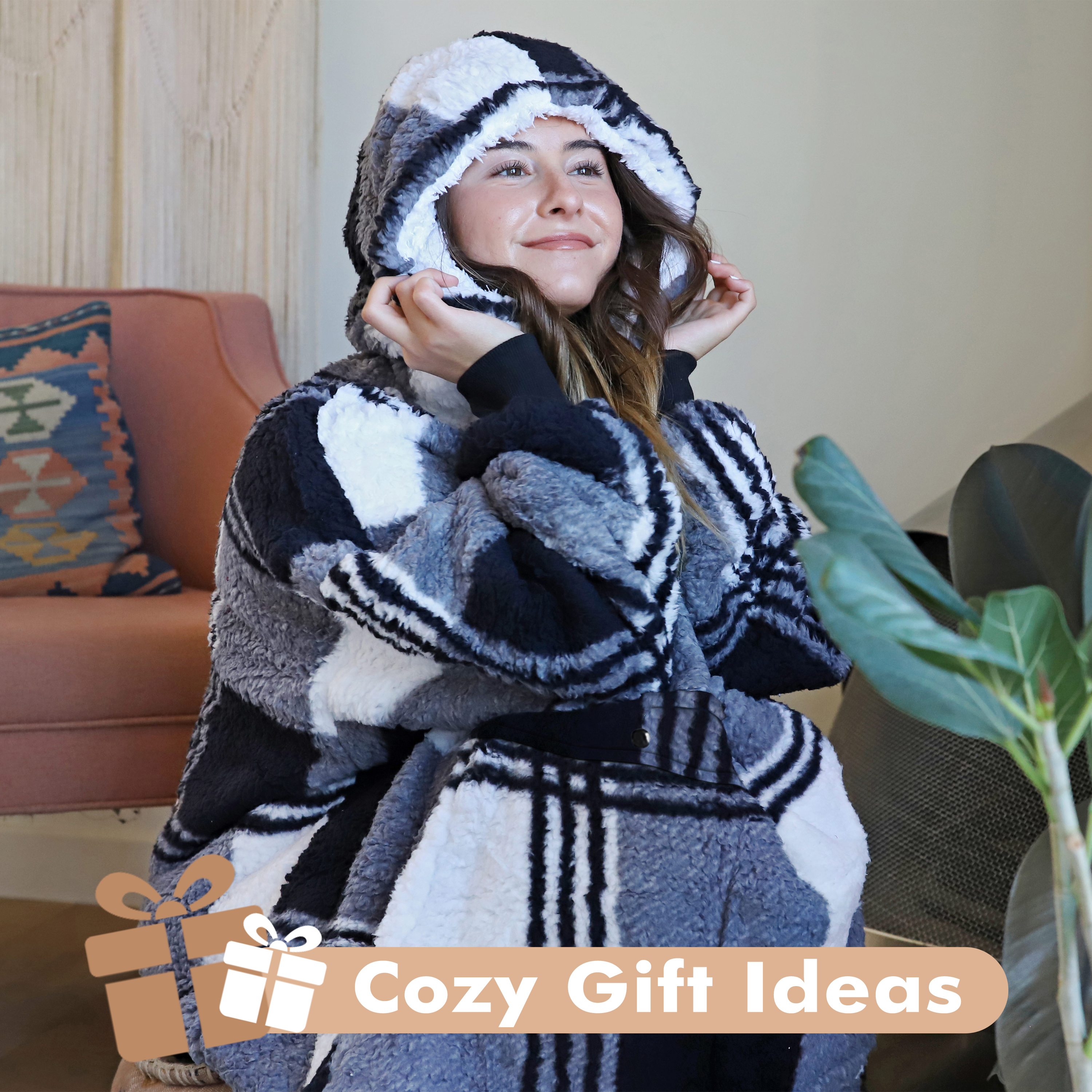 Tirrinia Oversized Blanket Hoodie, Wearable Fluffy Sherpa Blanket, Cozy Sweatshirt Blanket Gift for Adult Women Men Girlfriend