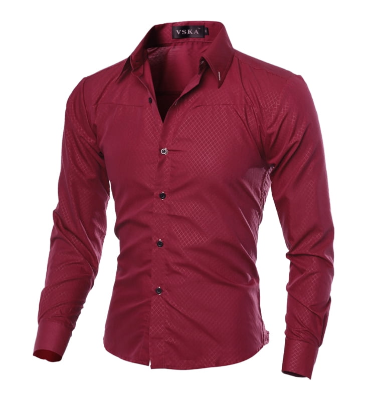 Men’s Dress Shirt Slim Fit Long Sleeve Casual Button Shirts Formal Top Blouse 