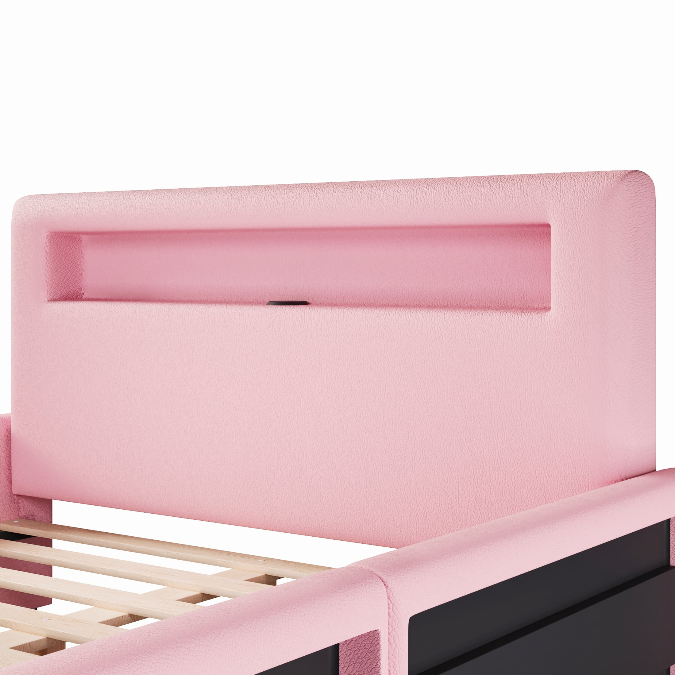 Noble House Full Size Upholstered Platform Bed with Storage Drawer, LED Light Strip and USB Charging Port, Pink