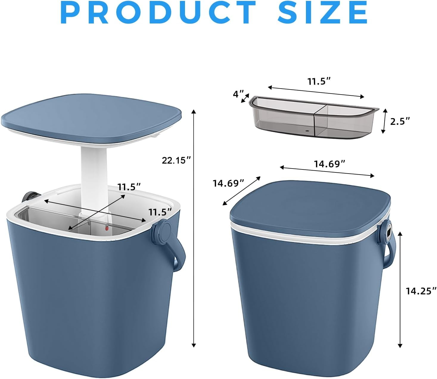 14.69×14.25×14.69 in Rattan Style Outdoor Cooler Table – 8 Gallon 3-in-1 Ice Bucket Height-Adjustable Design & Drainage Plug for Deck, Pool Parties, Barbecues & Picnics (Blue)