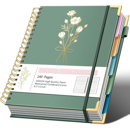 5-Subject Hardcover Spiral Notebook 8.5 x 11 College Ruled