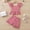 E094-Pink, variant on Girl's Bow Top and Ruffled Shorts Two Piece Set, Fashionable Casual Summer Square Neck Ribbed Sweet Suit, Comfortable and Cute Children's Set