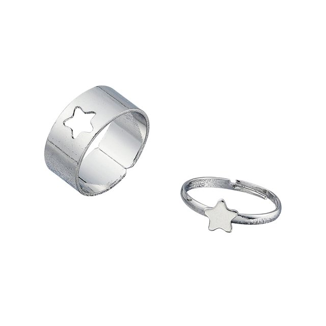 1 par de anillos para niña boda anillo abierto ajustable lindo Simple, Plata estrella jinwen Anillos a juego