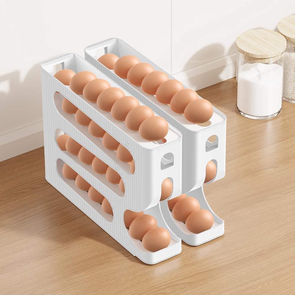 2-Pack Automatic Rolling Egg Dispenser for Refrigerator, Egg Rack Holds 56 Large Eggs, Space Saving Egg Holder & Organizer Tray, Fridge Storage, Easy Access
