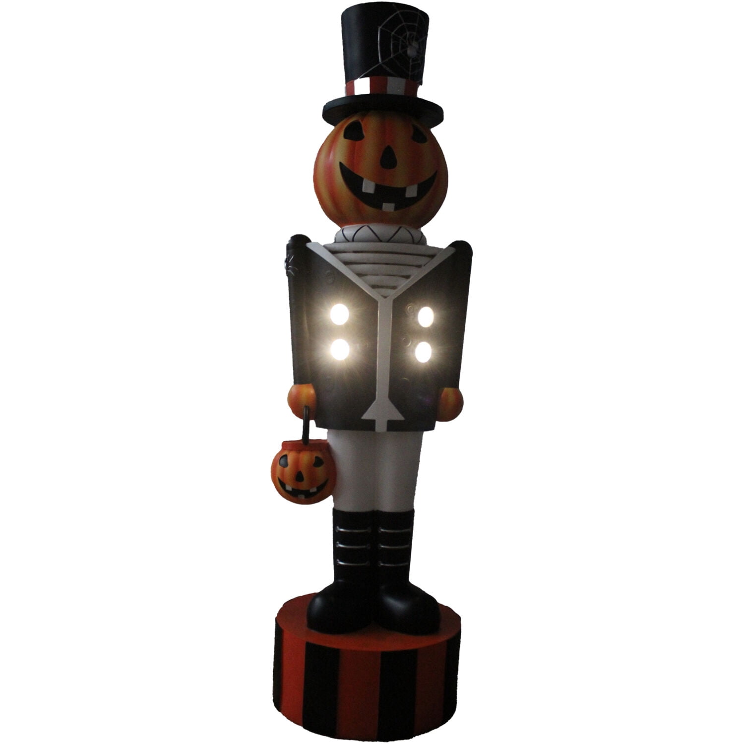 Haunted Hill Farm 4 ft Jack-O-Lantern Nutcracker Prelit LED Resin Figurine, Indoor or Covered Outdoor Halloween Decoration, Plug-In, HHRS048-1PMP-MLT