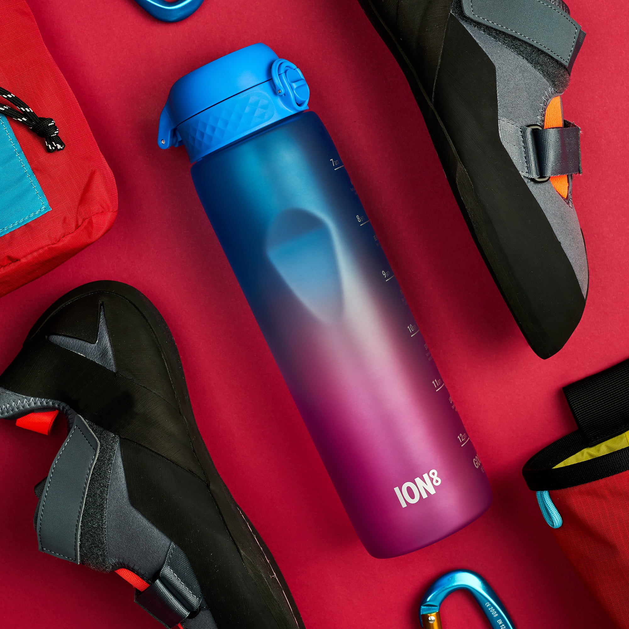 ION8 Leak Proof Flip-Top 1L Water Bottle with Times to Drink, BPA Free, Blue & Pink, 1000ml (32oz)