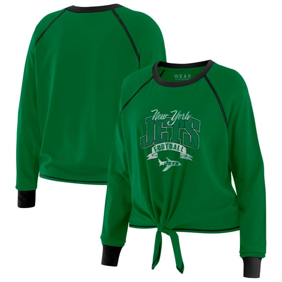 Women's WEAR by Erin Andrews Green/Black New York Jets Tie-Front Long Sleeve Top
