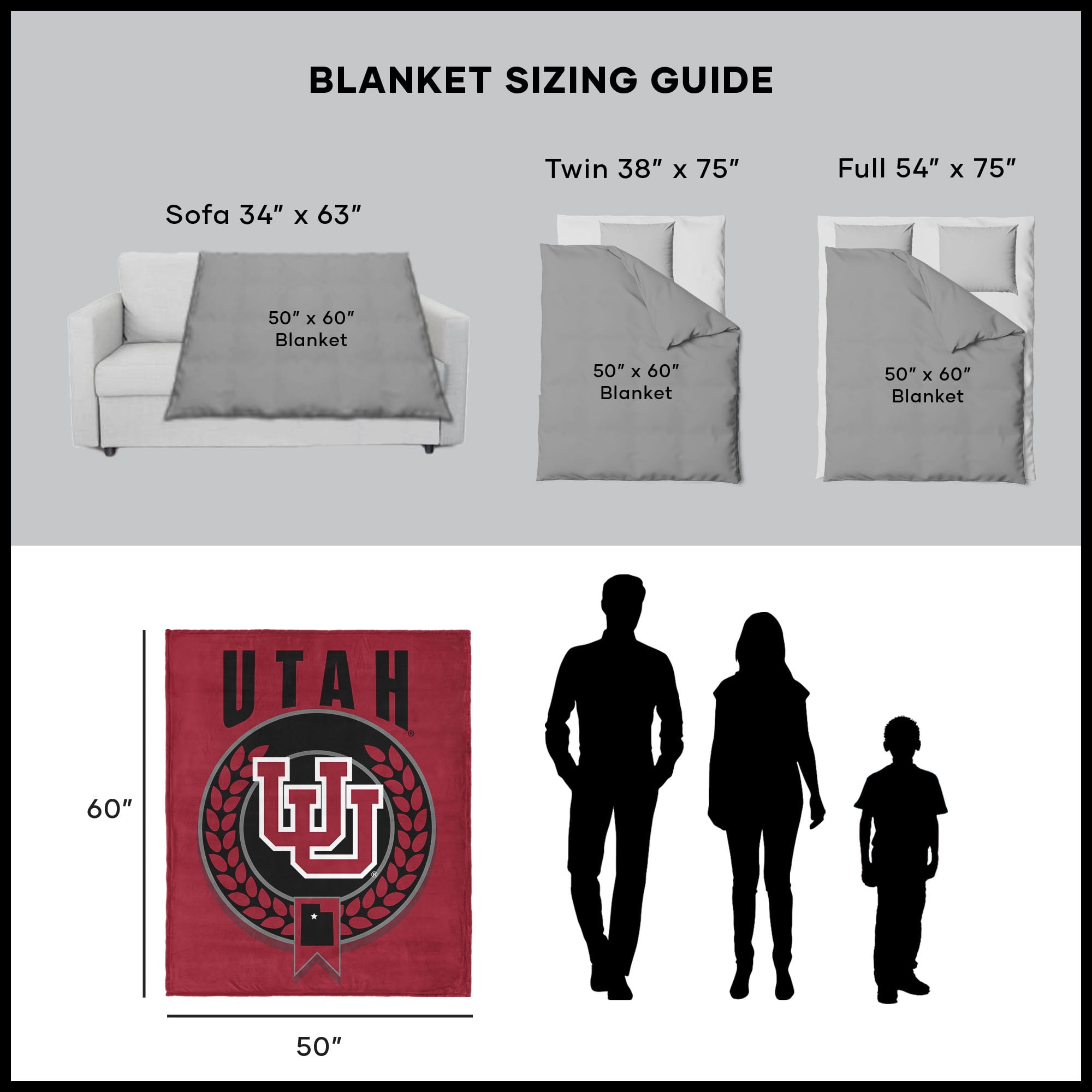 Utah NCAA Apex Silk Touch Sherpa Throw 50x60 inches