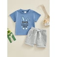 thumbnail image 2 of Suealasg Toddler Baby Boys Easter 2Pcs Clothes 6M 1T 2T 3T Kids Boys Summer Casual Shorts Sets Short Sleeve Bunny Print T-shirt Tops+ Elastic Waist Floral Print Shorts, 2 of 9