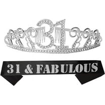 31st Birthday Sash and Tiara for Women - Fabulous Glitter Sash   Waves Rhinestone Silver Premium Metal Tiara for Her, 31st Birthday Gifts for 31 Party