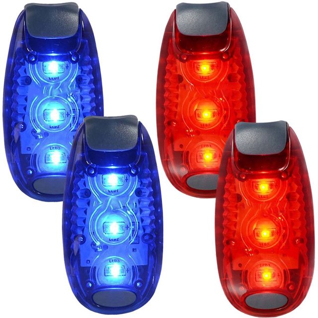 POINTERTECK 4pcs Safety LED Light for Runners Bikes Dogs Kids Boats Flashing/Warning Strobe High Visibility Clip Light for Running Walking Jogging (Blue & Red)